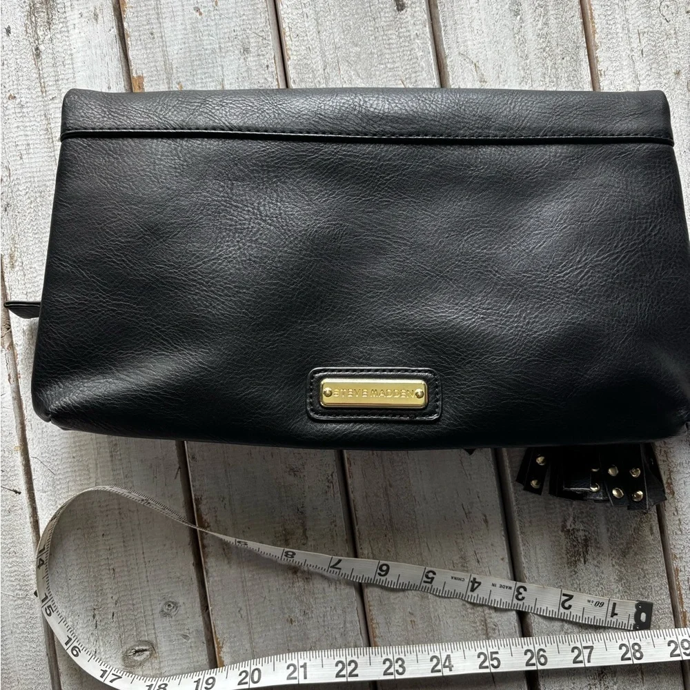 Steve Madden Black Foldover Clutch w/ Tassel Accent